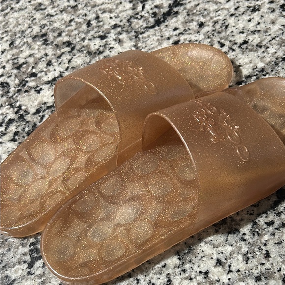 NWT Women’s Sz 10 Coach Ulyssa Metallic Gold Glitter Slides Sandals - Picture 3 of 4
